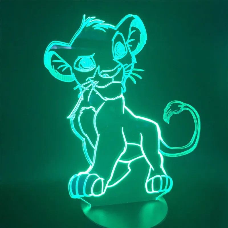 Мультфильм ночник Король Лев Simba светодиодный 3d свет изменение цвета Новинка лампа прикроватная лампа для спальни Рождественский подарок для дома