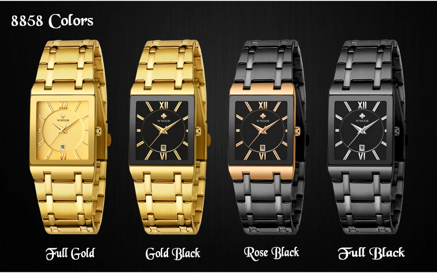 Роскошные мужские часы Кварцевые аналоговые наручные часы WWOOR 8858 мужские прямоугольные деловые часы из нержавеющей стали Relogio Masculino