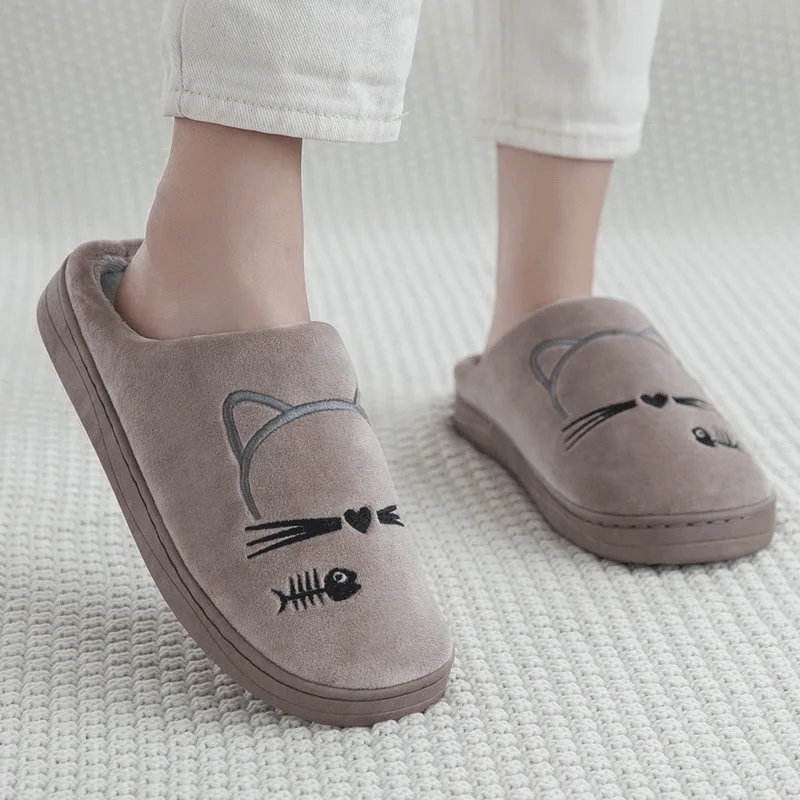 SHUJIN Indoor Winter Slippers Unisex House Slippers Fish Print Soft Slip On Autumn Slippers Fluffy Fur Warm Shoes Buty Damskie