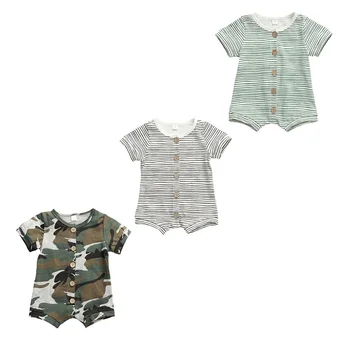 

2020 New Newborn Baby Boy Clothes Summer Print Short Sleeve Button Romper Playsuit One-Piece Outfit Cotton Sunsuit Clothes 0-18M