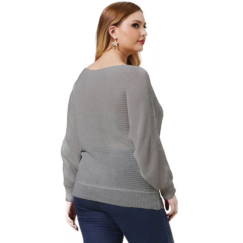 New Fashion Slash Neck Batwing Long Sleeve Knitted Sweaters Jumper Women Solid Color Large Size Loose Casual Pullover Sweater New Fashion Slash Neck Batwing Long Sleeve Knitted Sweaters Jumper Women Solid Color Large Size Loose Casual Pullover Sweater