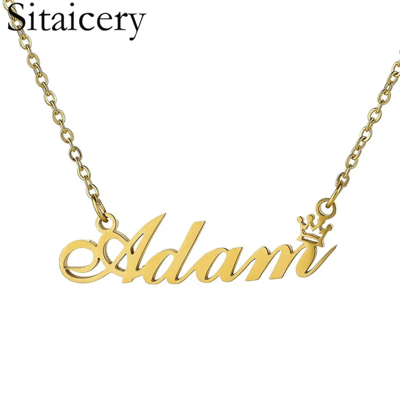 

Sitaicery Customized Nameplate Necklace Fashion Stainless Steel Name Necklace Personalized Letter Gold Choker Pendant Gift 2019