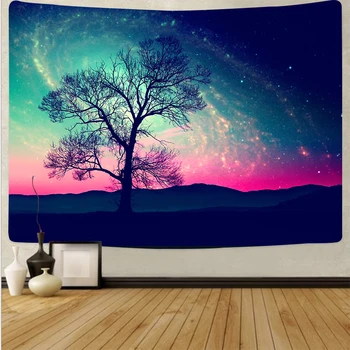 

Beautiful Sky Tapestry Wall Hanging Psychedelic Night Tree Tapestries Blue Forest Wall Cloth Carpet Home Decor Background Mat
