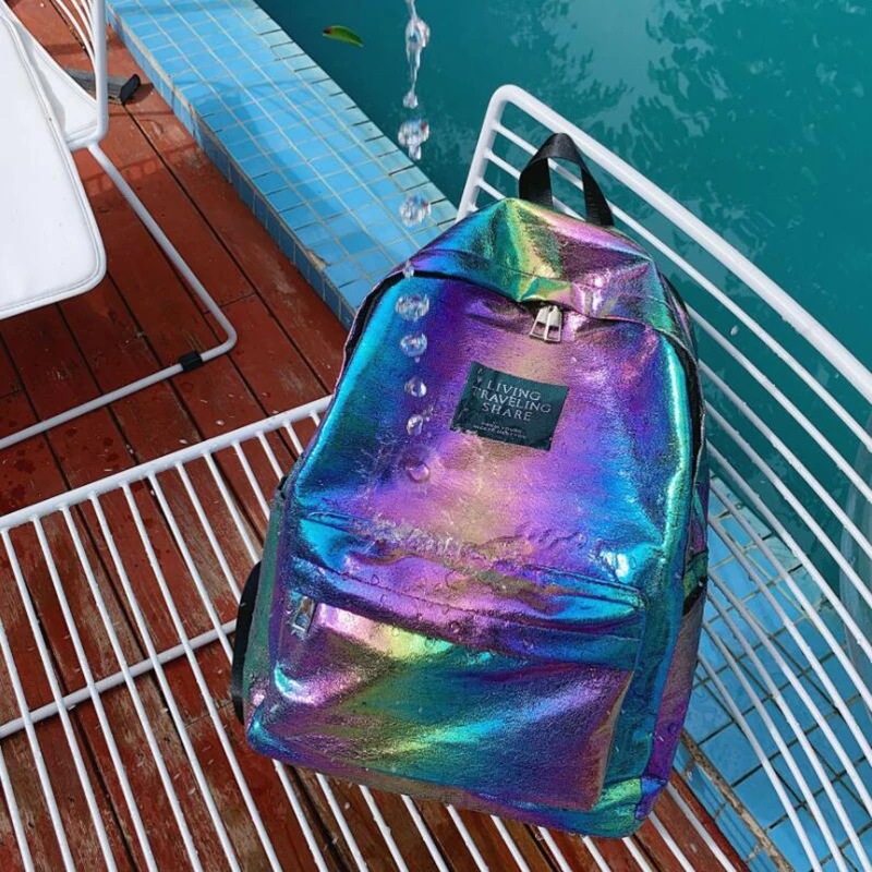 Yogodlns Водонепроницаемый лазерный рюкзаку, Для женщин плеча Сумка в сдержанном стиле голографический рюкзак школьные сумки для подростков, сумки для девушек для путешествий