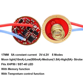 

17mm 5A 5 Modes Driver Circuit Board PCB for SST40 3V XHP50 LED 1 battery flashlight with Mode memory Reverse connect protection