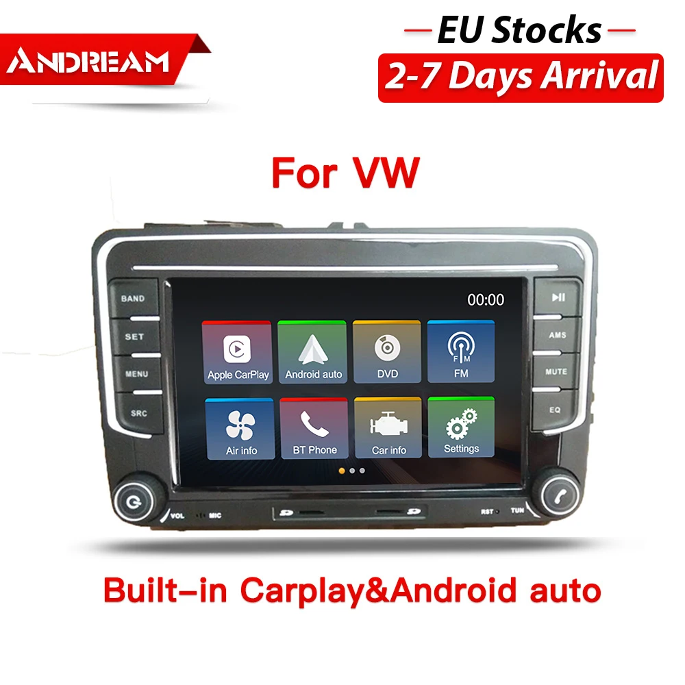 Встроенный ключ Carplay и Android Авто 7-дюймовый автомобильный dvd-плеер радио для V W