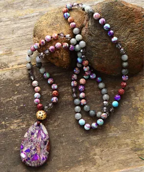 Purple Spiritual Natural Stones Teardrop Pendant Necklaces Women Bohemian Modern Meditation Necklace Jewelry Gifts Wholesale
