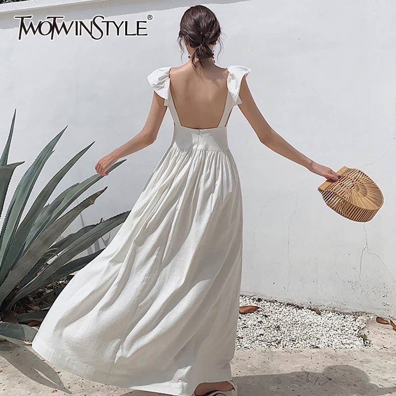 TWOTWINSTYLE Elegant Summer Dress Women V Neck Sleeveless Tank High Waist Tunic Casual Maxi Dresses Female Fashion 2020 Clothes TWOTWINSTYLE Elegant Summer Dress Women V Neck Sleeveless Tank High Waist Tunic Casual Maxi Dresses Female Fashion 2020 Clothes
