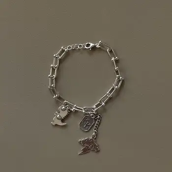 

Industry Authentic 925 Sterling silver dinosaur Cloudy Charms &Wrist rolo CHUNKY chain bracelets Jewelry tls254