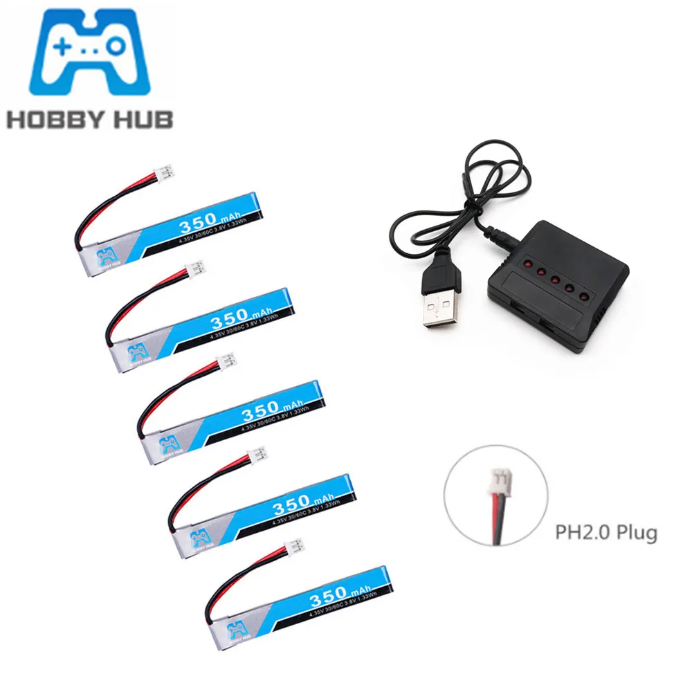 Аккумулятор 1S 350 мА · ч 3 8 в 30C/60C 4 35 HV Lipo PH2.0 штекер для 65S UK65 Blade Inductrix UR65 Tiny Whoop Drone |