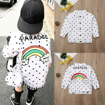 

Fashion Autumn Toddler Kids Baby Girls Boys Jacket Polka Dot Rainbow Printrf Tops Outerwear Coat Children Jacket Clothes Canis