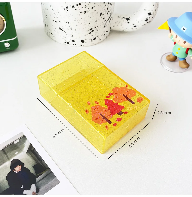 SKYSONIC Transparent Glitter 3 Inch Card Holder Idol Postcards Protective Storage Box Bus Photo Cards Album Collection Supplies 4