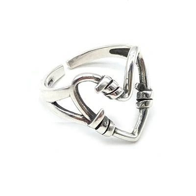 Silver Color Hollowed Heart Shape Open Ring Set Design Cute Fashion Love Jewelry For Women Girl Gifts Adjustable Birthday Party ar076