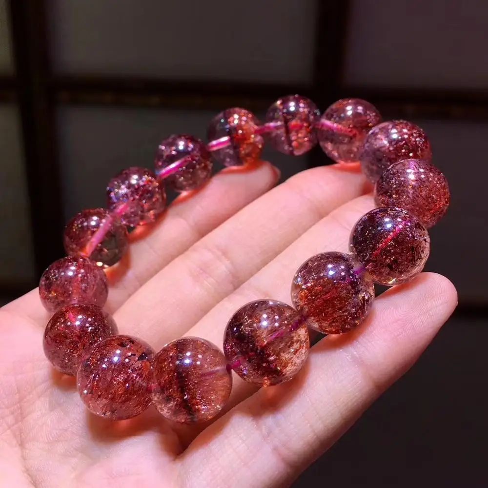 Натуральный Lepidocrocite Кварц Браслет красный супер семь Камень круглые бусины 14 мм стрейч кристалл браслет AAAAAA сертификат