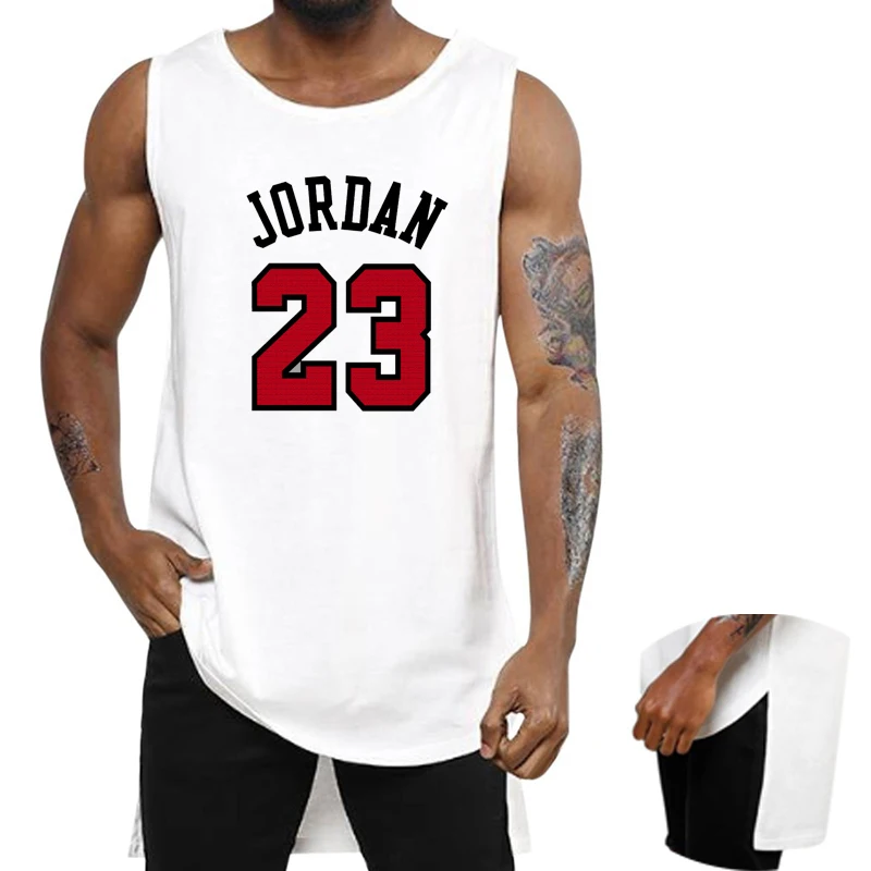 

Hip Hop Tank Top Men Jordan 23 Print Sleeveless Shirt Asymmetry Vest Cotton Bodybuilding Clothing Gym Tops Male Summer 2020