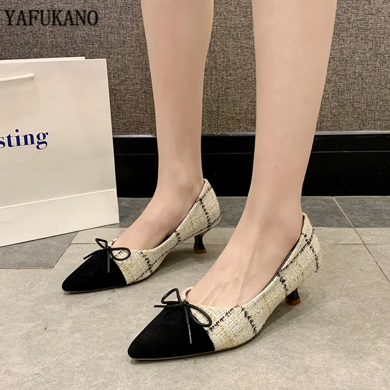 

Spring Fashion Bow Ladies Pumps Sexy Elegant Pointed Toe High Heel Pumps Black Beige Office Work Party Shoes