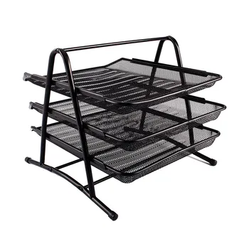

3-Tier Office File Desk Sorter Document Paper Letter Metal Mesh Shelf Trays Paper Tray Sorter Collection Organiser Holder