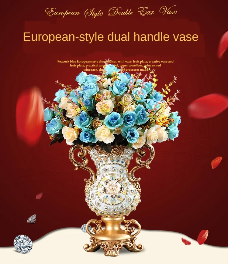 Luxury European Resin Vase Stereoscopic Dried Fowers Arrangement Wobble Plate Living Room Entrance Ornaments Home Decorations