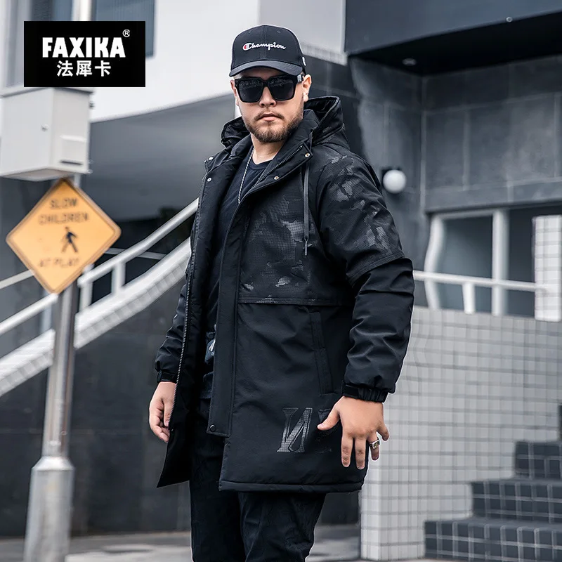 FAXIKA метод носорога карты популярный логотип большой ярдов мужской хлопок мужской новая хлопковая стеганая куртка Тонкий хлопок удобрение