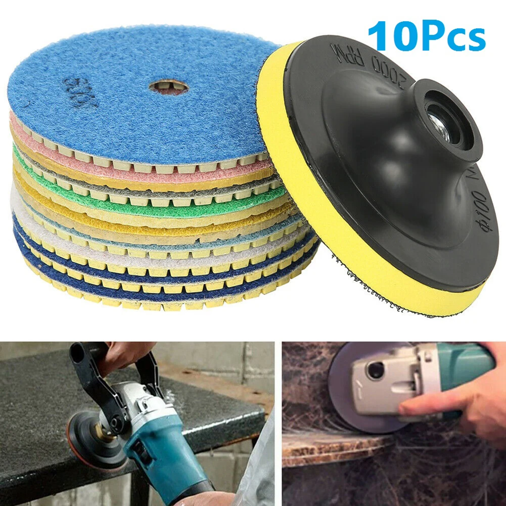 

10pcs Diamond Polishing Pads Kit 4 Inch 100 MM Wet/Dry For Granite Stone Concrete Marble Polishing Grinding Discs Set