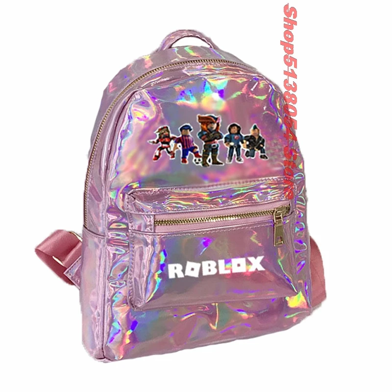 

Robloxer game School Bags High Quality Girls female women's Glitter PU Leather Holographic Backpack