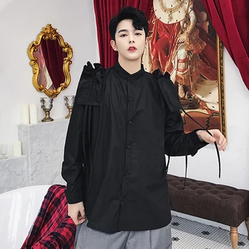 

Spring and autumn design new style long sleeve careful machine court shirt Korean minority temperament casual tassel men's shirt