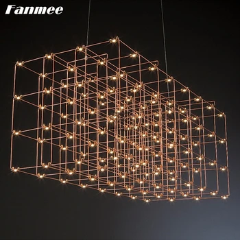 

Modern Large Stainless Steel Chandelier Lighting Gypsophila Hanging Lamp Custom Made Rectangular Indoor Project Light Fixture