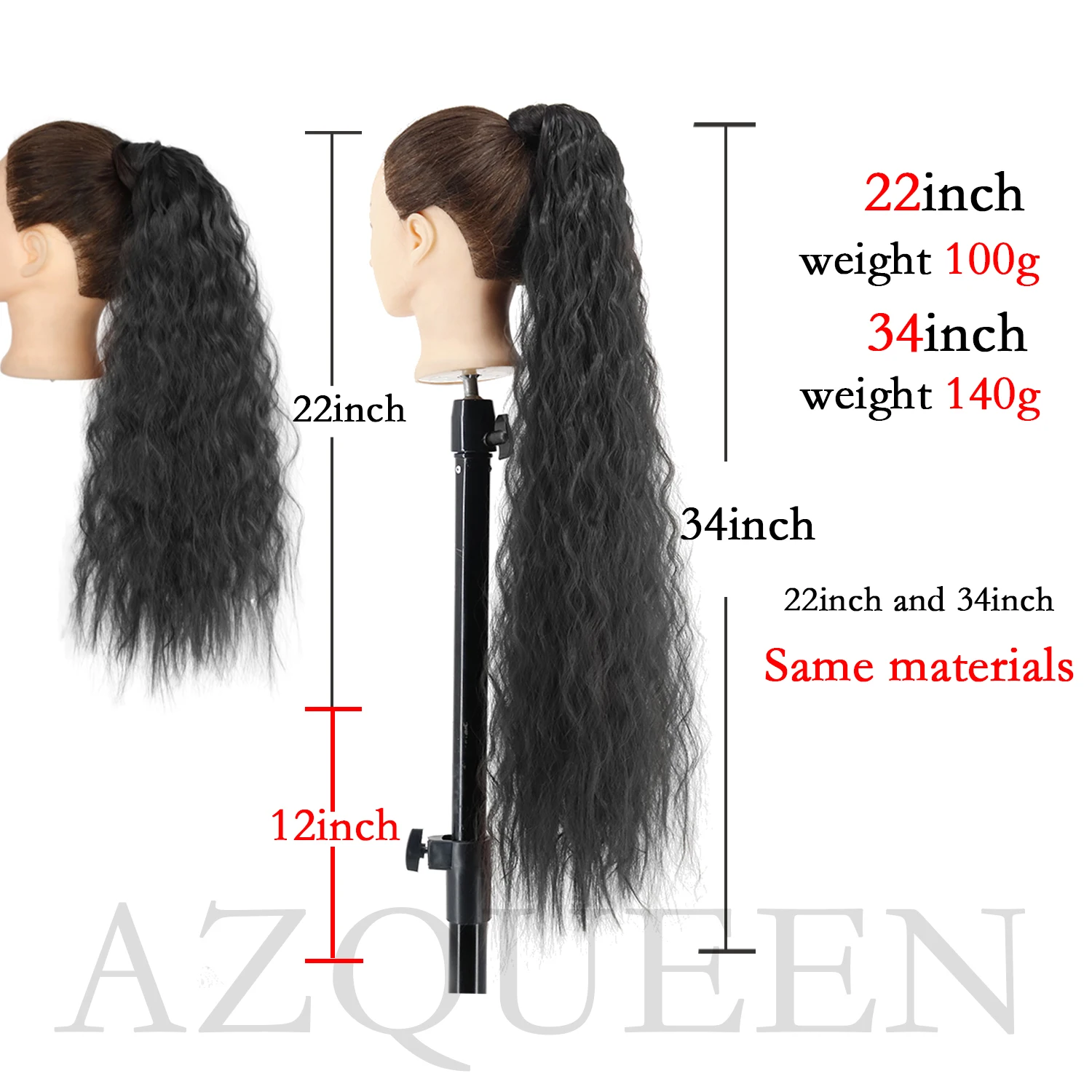 AZQUEEN Synthetic Corn Wavy Long Ponytail  Hairpiece Wrap on Clip Hair Extensions Ombre Brown Pony Tail Blonde Fack Hair 2