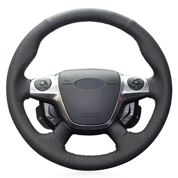 

Black PU Faux Leather Hand-stitched Car Steering Wheel Cover for Ford Focus 3 2012-2014 KUGA Escape 2013-2016 C-MAX 2011-2018
