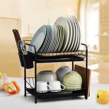 

Double-layer Cutlery Storage Rack Dish Drainer Plate Drying Shelf Organizer Holder Bowls Storage Kitchen Accessories