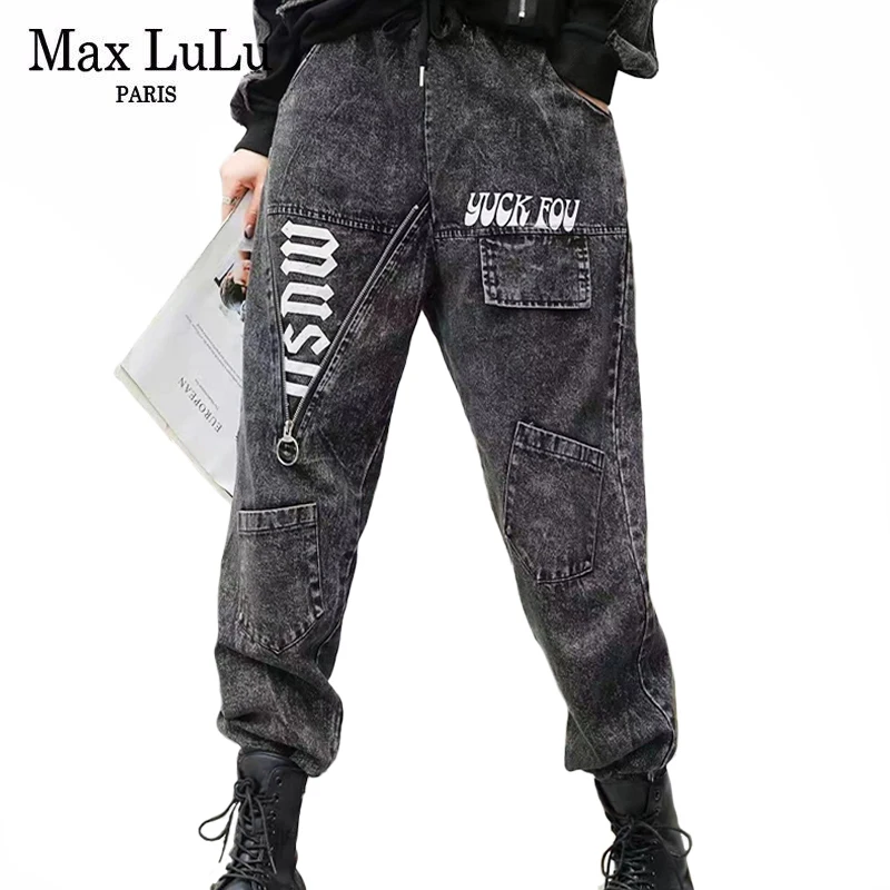 Max LuLu 2021 Black Casual Loose Womens Autumn NEW before selling Deni Zipper Jeans 55% OFF