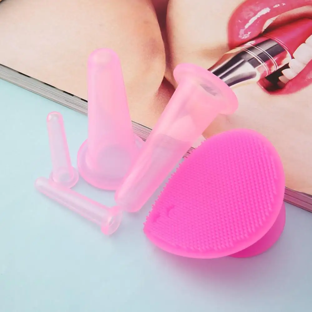 pink 5 шт./компл. силиконовые уход за кожей лица глаз баночка лифтинг лица массажные чашки с Очищающая щетка для чашечки для лица кожи Красота здоровья - Цвет: pink