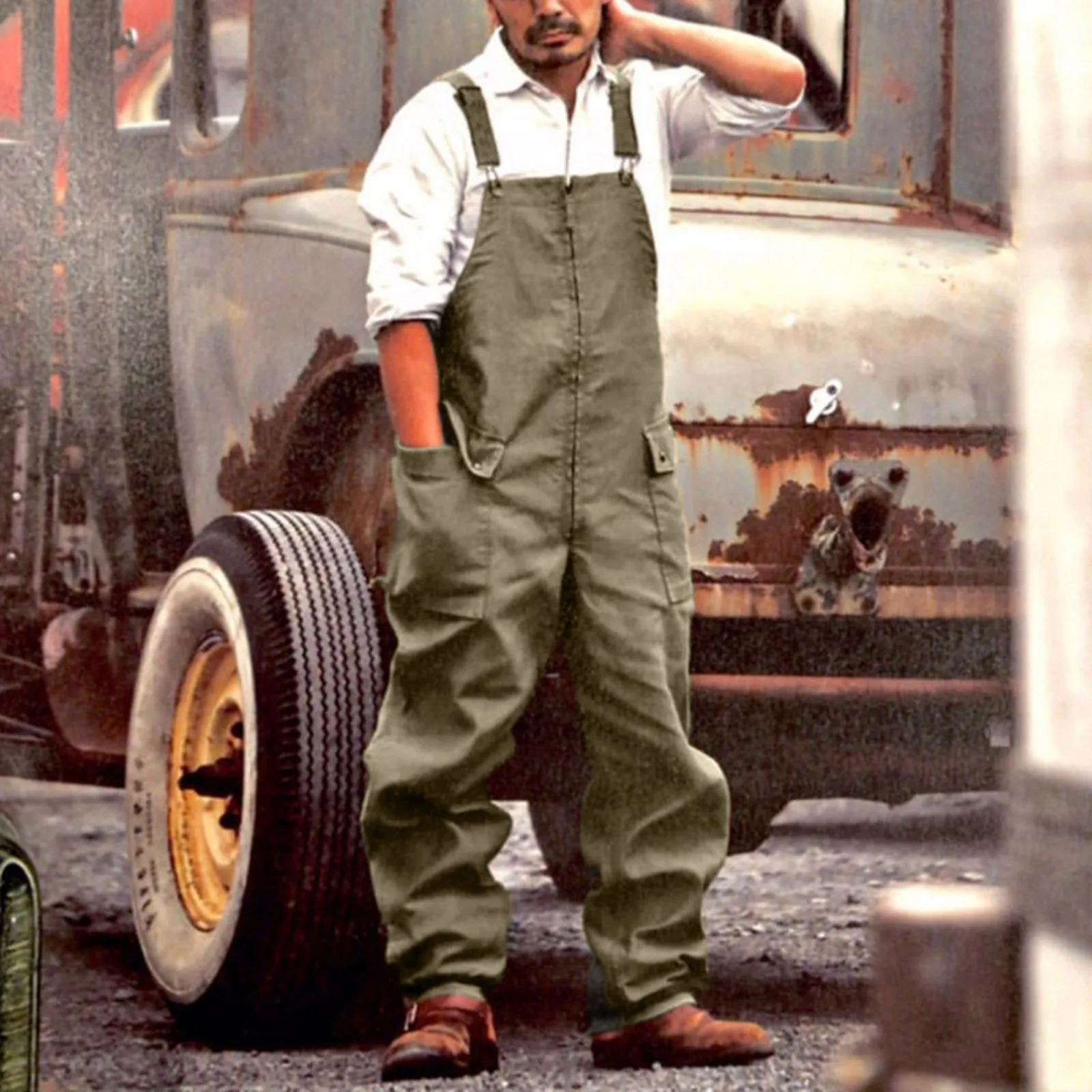 Vintage Jeans Overalls Mens Jumpsuit Cargo Work Pants Baggy Bib Contrast Stitch Denim Overalls Stitch Trousers New