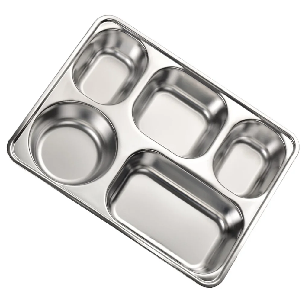 Rectangle Food Serving Tray with Lid Silver Compartment Divided Metal Plate 