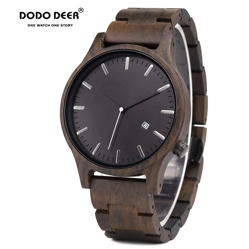 Baratos Reloj de madera DODO DEER, reloj de moda para hombre, relojes de madera, cronógrafo de cuarzo militar, caja de regalo de papel, envío directo B09
