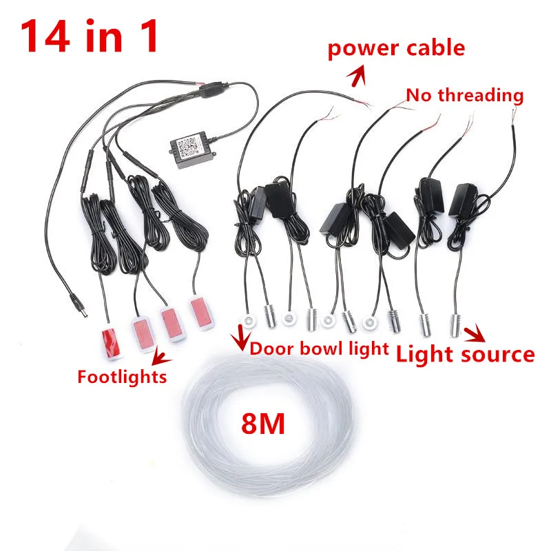 

14 в 1RGB светодиодный атмосферу автомобильный светильник интерьера волоконные полосы светильник s с помощью приложения Управление декоративные естественного освещения приборной панели лампа