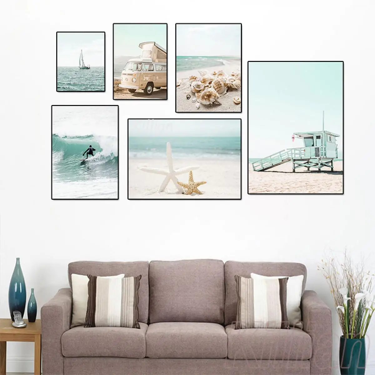 Canvas Painting Wall Art Starfish Shell Beach Car Sailboat Coconut Tree Poster and Print Interior Decoration Salon | Дом и сад