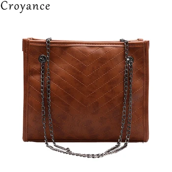 

Croyance Women PU Leather Shopping Bag Female Handbag Totes Big Size Chain Crossbody Messenger Bags Simple Style