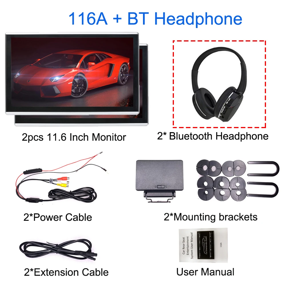 2pcs 116A-BT ONKAR Android 9,0 подголовник монитор с 11,6 дюймов ips сенсорный экран 1920*1080 1080P Поддержка mirror link wifi FM радио SD HDMI - Цвет: 2pcs 116A-BT