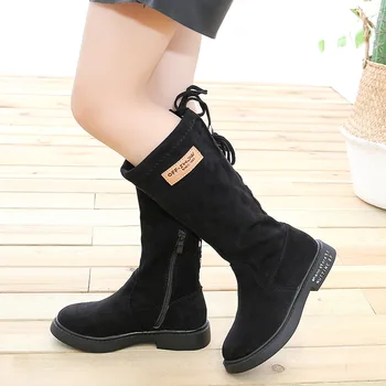 

Kids Winter Spring Suede Leather Boots Princess Flat Long Boots Girls Boutique Dress Shoes Size 27-36 Vintage Martins Botas