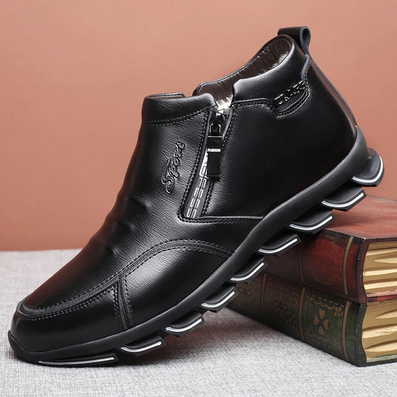 BONJEAN/брендовые новые мужские зимние кроссовки, кожаные ботинки, шерсть и хлопок, Мужская меховая обувь для отдыха с высоким берцем, бархатная Теплая мужская обувь