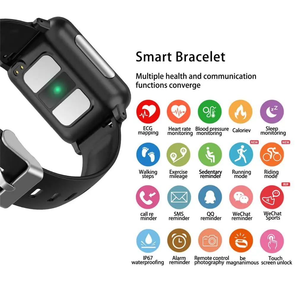Модные часы Smart Watch Bluetooth умные часы фитнес-трекер сердечного ритма монитор ЭКГ сообщения пуш-ап для мобильного сотового телефона