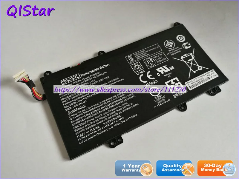 

QISTAR 11.55V 3450mAh Genuine SG03XL HSTNN-LB7E Laptop Battery For HP Envy Seires 17-u018ca 17t-u100 M7-U009DX Notebook computer