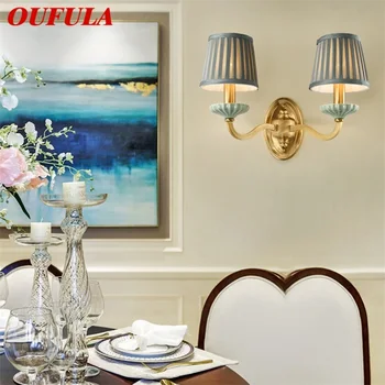 

OUFULA Indoor Wall Lamps Fixture Brass Sconces Luxury Ceramic Modern Fabric LED Home Decorative For Bedroom Living Room Dining