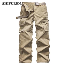 SHIFUREN, новинка, мужские хлопковые брюки карго, много карманов, военные, тактические, мешковатые, длинные брюки, Рабочие комбинезоны, панталоны, без пояса