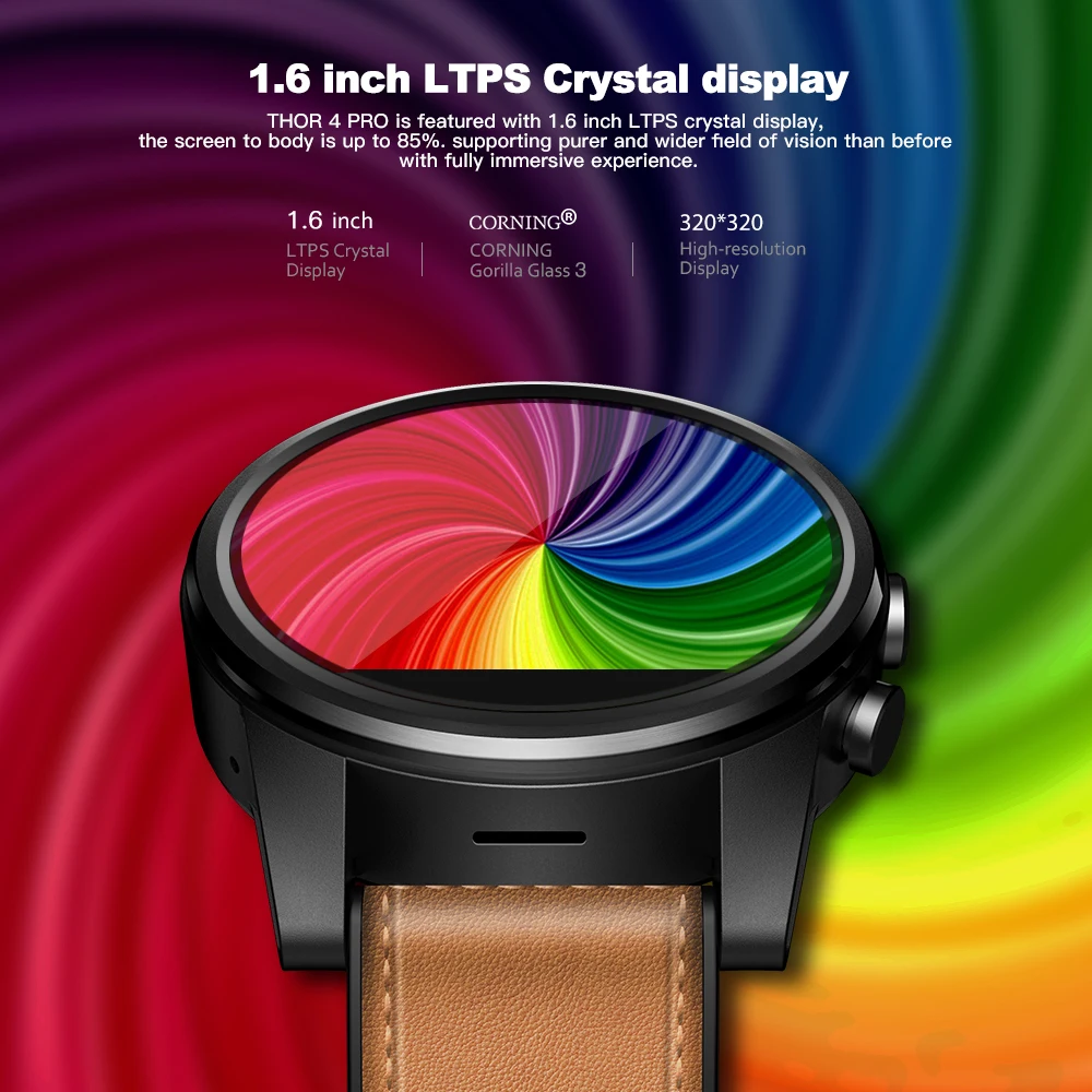 THOR 4 PRO 4G SmartWatch 1.6 inch Crystal Display GPS/GLONASS Quad Core 16GB 600mAh Hybrid Leather Strap Smart Watch For Men