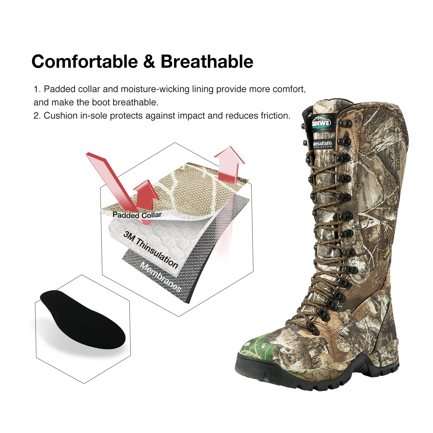 Najtaniej Męskie buty myśliwskie TideWe izolowane 400G 600D trwałe nylonowe antypoślizgowe 40cm oddychające boczne zamki Realtree Edge Camo polowanie Boot