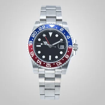 

automatic wristwatch 40 mm GMT blue and red bezel sterile dial sapphire glass for watch stainless steel bracelet movement