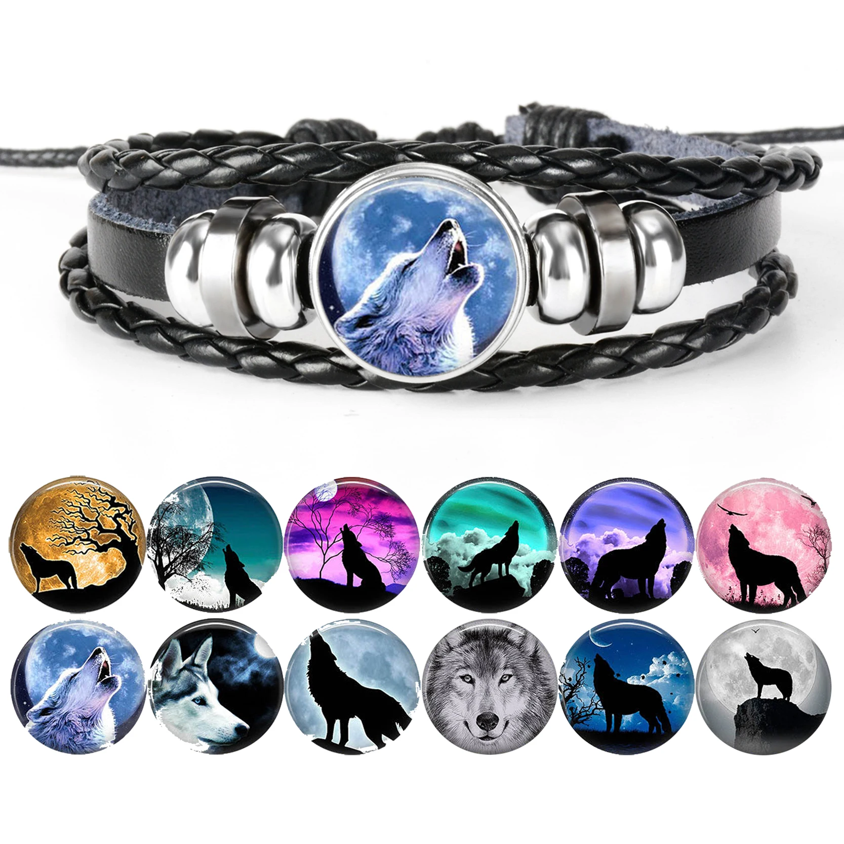 High Quality Men's Wolf Bracelets Hot Selling Wolf Charm Leather
