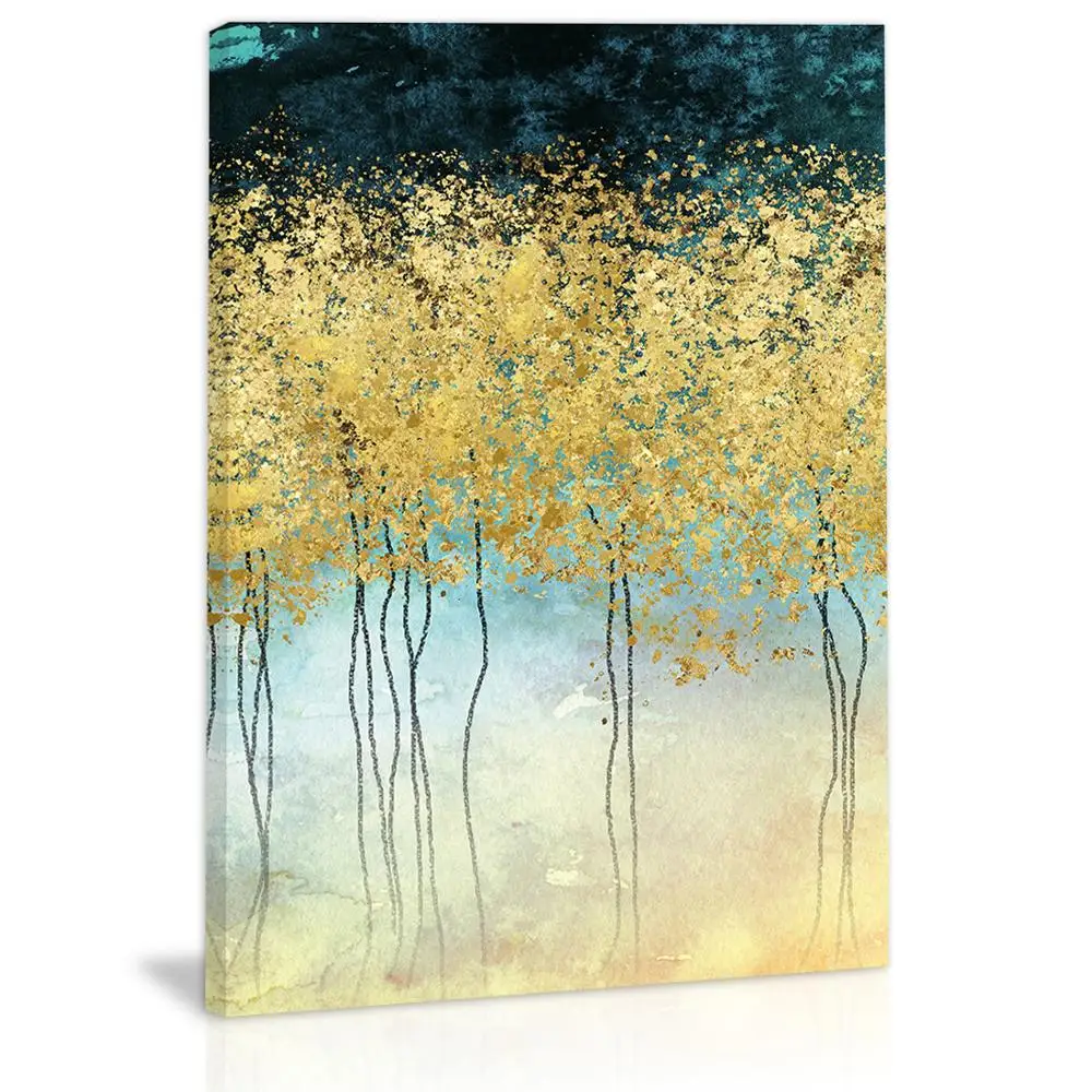 

Golden Autumn Tree Leaves Wall Art Decor Modern Abstract Canvas Painting Kitchen Prints Pictures for Home Living Dining Room